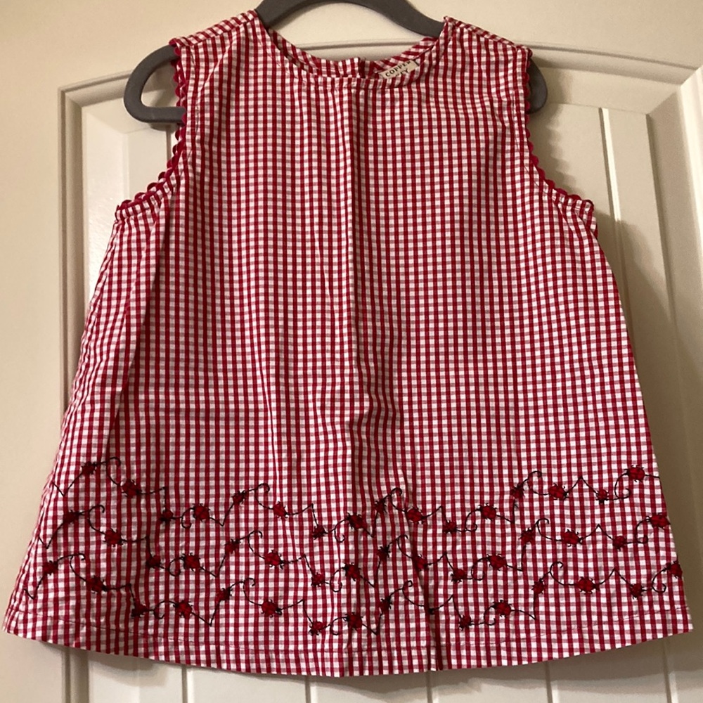 Copper Key Red Gingham Cotton Top & Bottoms Set with Ladybug Details